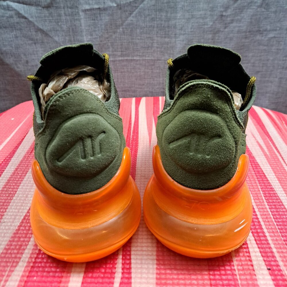 ! Nike Air Max 270 Flyknit Men 10.5 Olive Green Orange Men's Athletic Sneakers - Picture 4 of 14